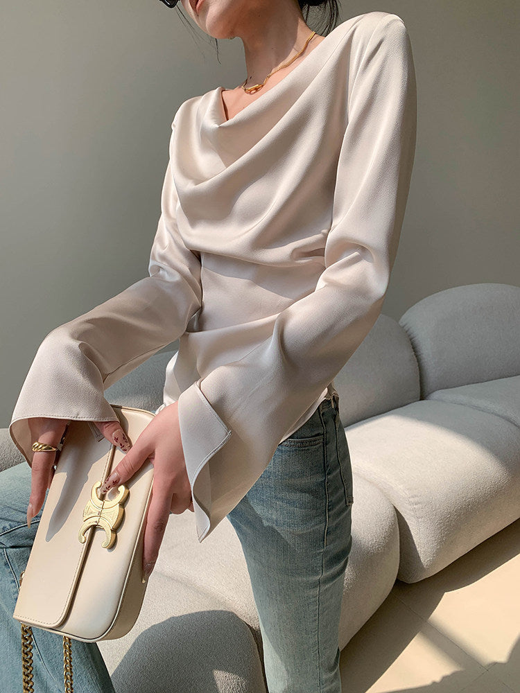 Draped Neck Satin Top