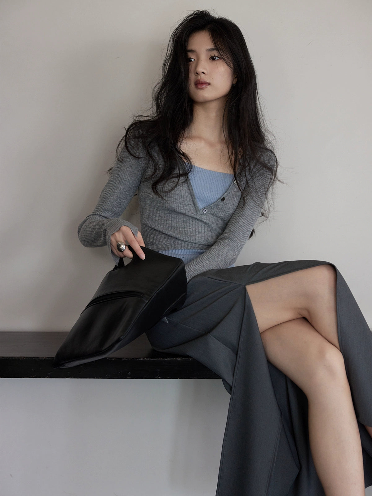 Wrap-Style Rib Wool Knit Top / カシュクールリブウールニットトップ