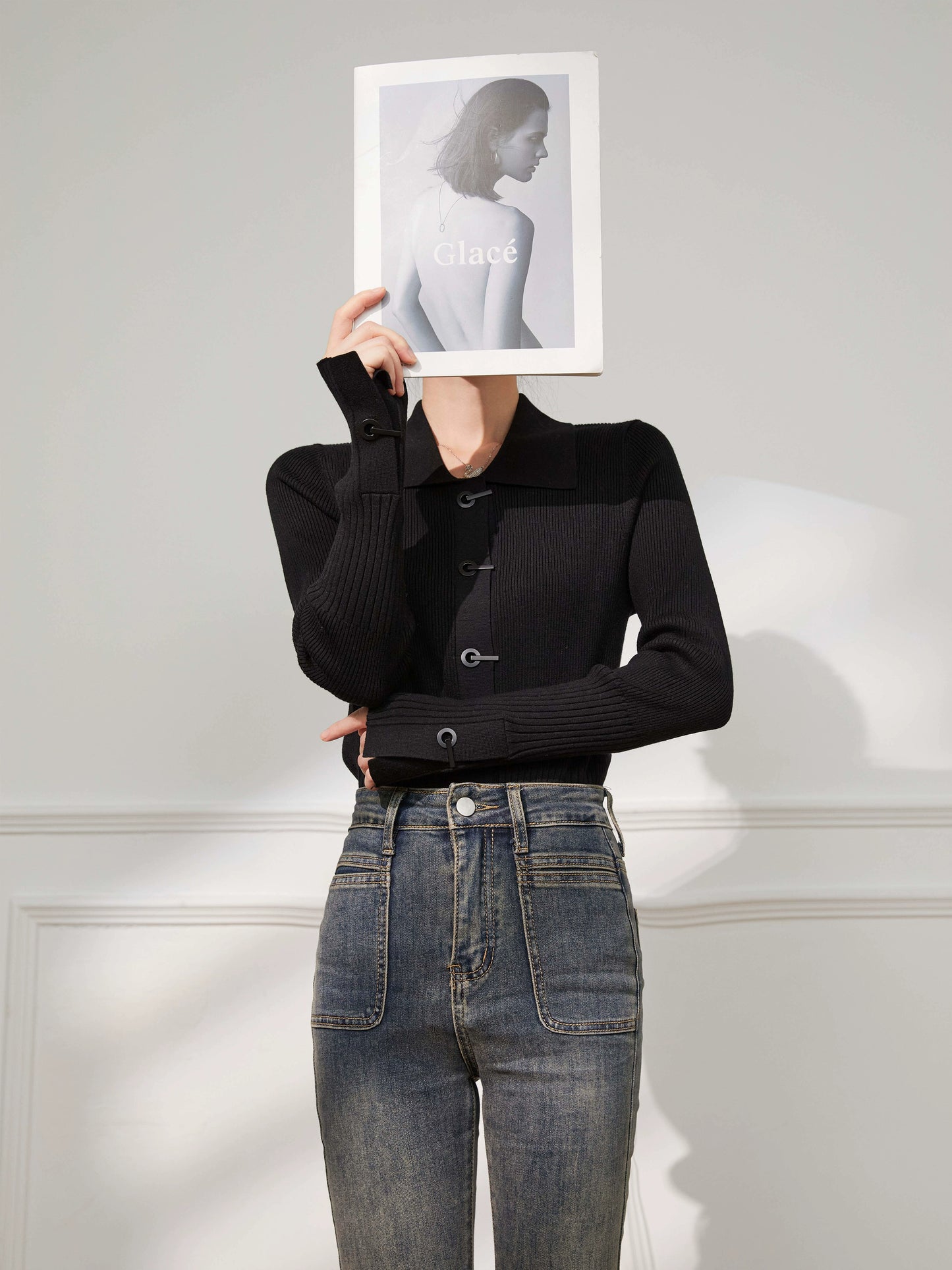 Hook Detail Rib Knit Cardigan / フックディテールリブニットカーディガン