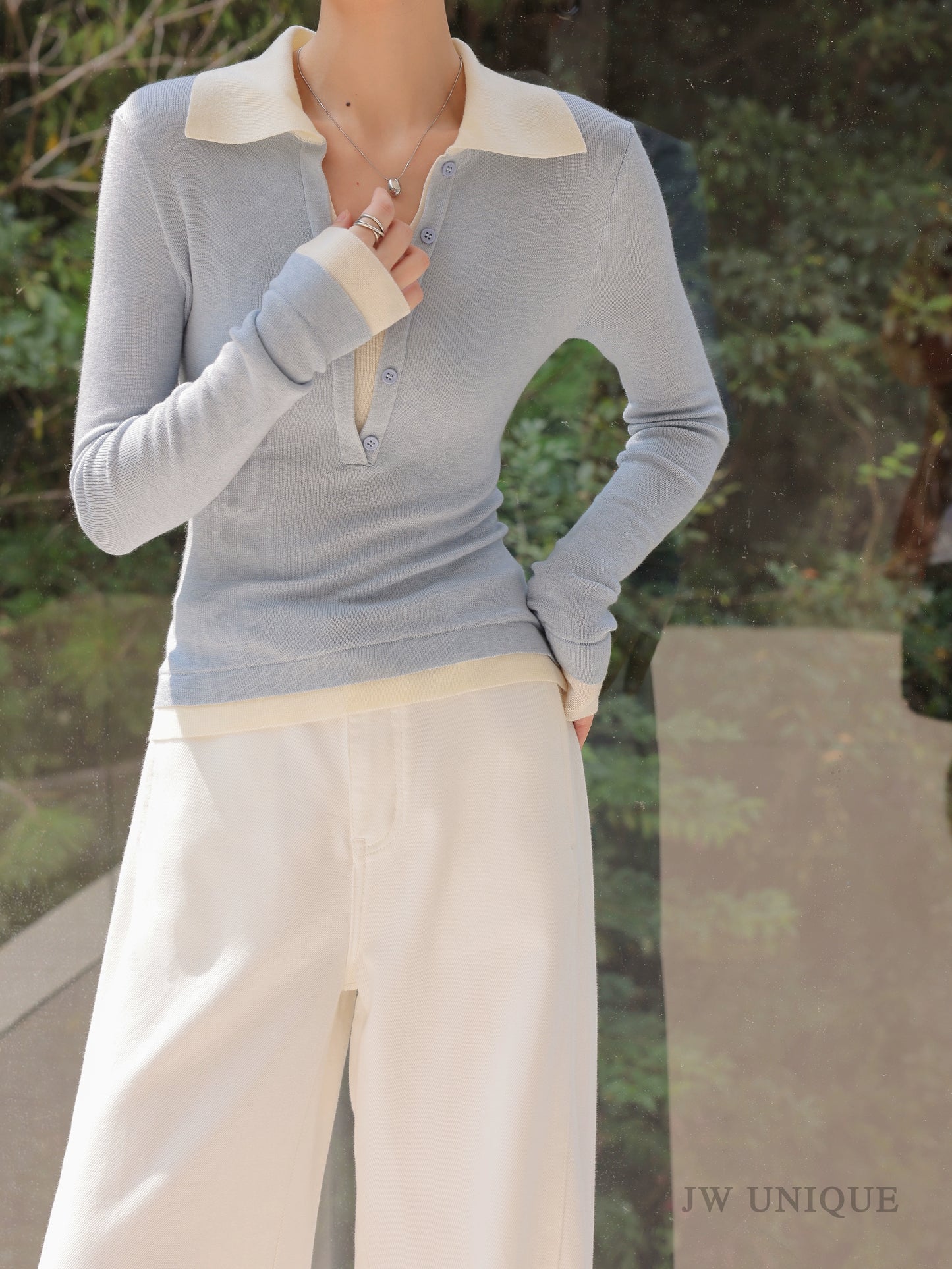 Contrast Collar Knit Top / コントラストカラーニットトップ