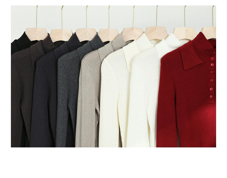 Collar Button Rib Knit Top / カラーボタンリブニットトップ