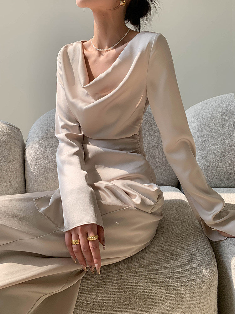 Draped Neck Satin Top