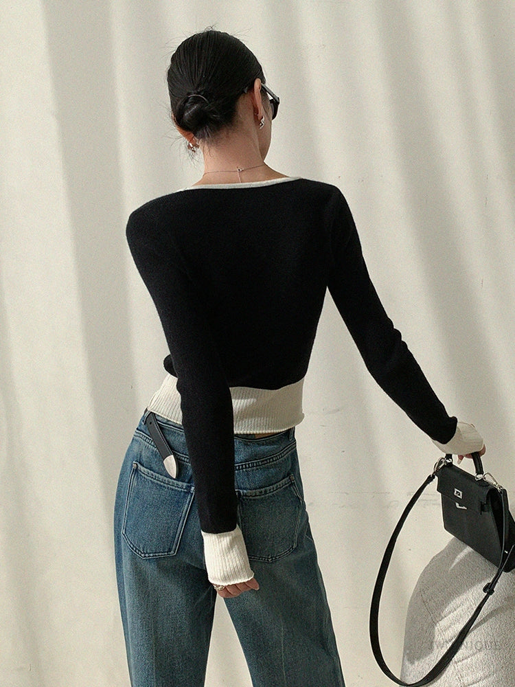Bicolor Rib Knit Top / バイカラーリブニットトップ
