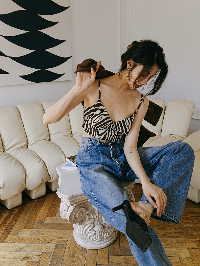 High Waisted Zebra Print Tube Top / ハイウエストゼブラチューブトップ