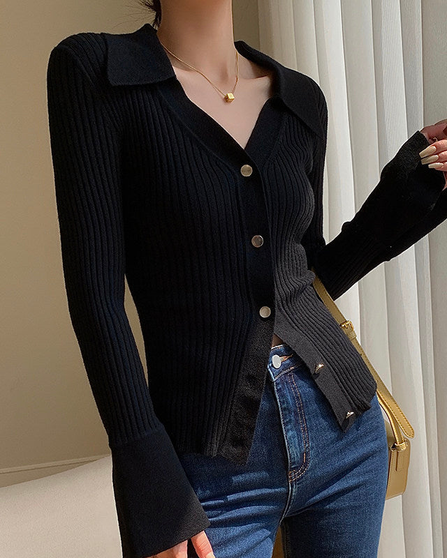 Rib Knit Collar Cardigan