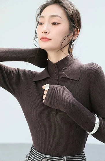 Collar Button Rib Knit