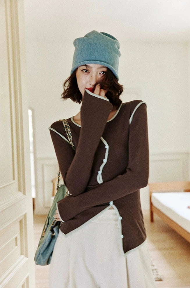 Asymmetric Contrast Trim Top / アシンメトリートリムトップ