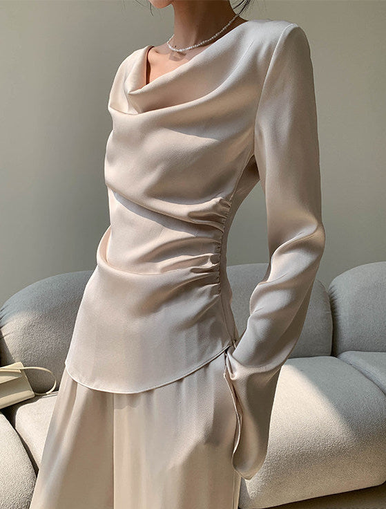 Draped Neck Satin Top