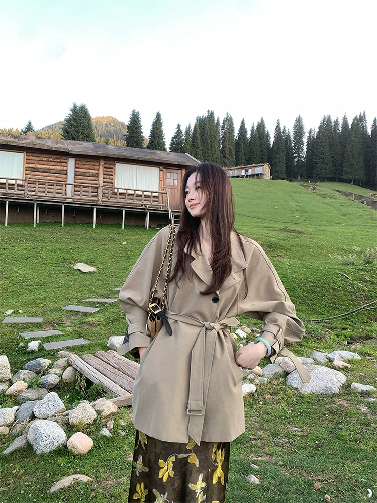 Silk Blend Belted Trench Coat/ シルクブレンドベルテッドトレンチコート