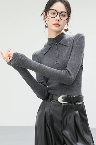 Collar Button Rib Knit