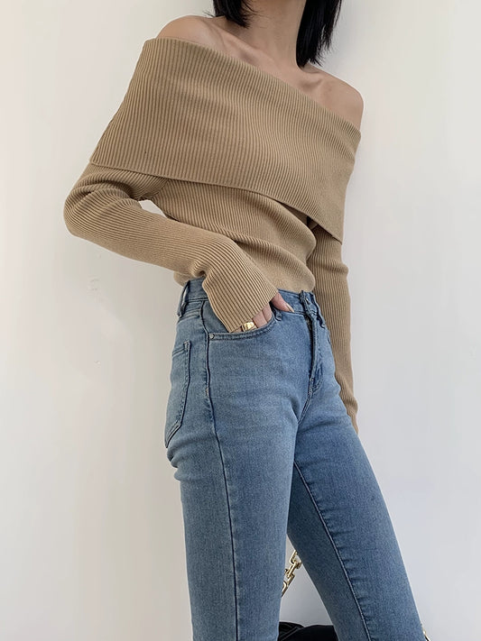 Off Shoulder Rib Knit Top / オフショルダーリブニットトップス