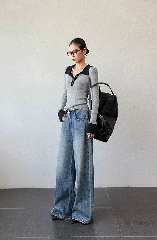 Chic Contrast Collar Knit / シックコントラストカラーニット