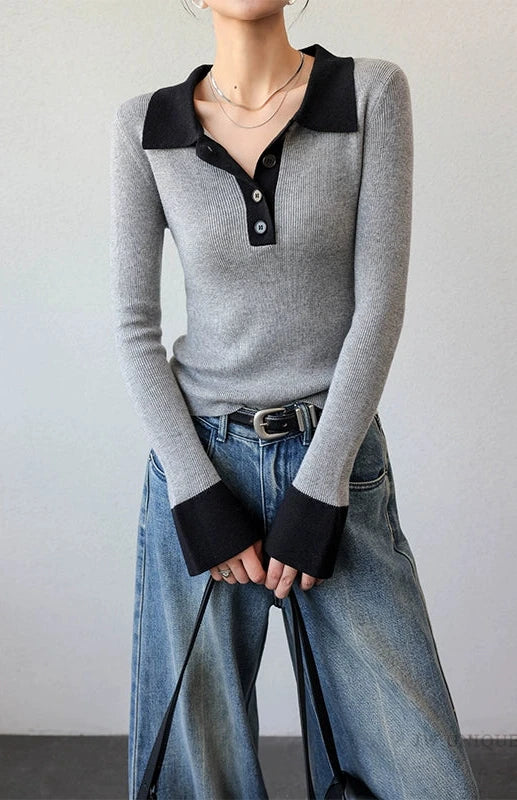 Chic Contrast Collar Knit / シックコントラストカラーニット