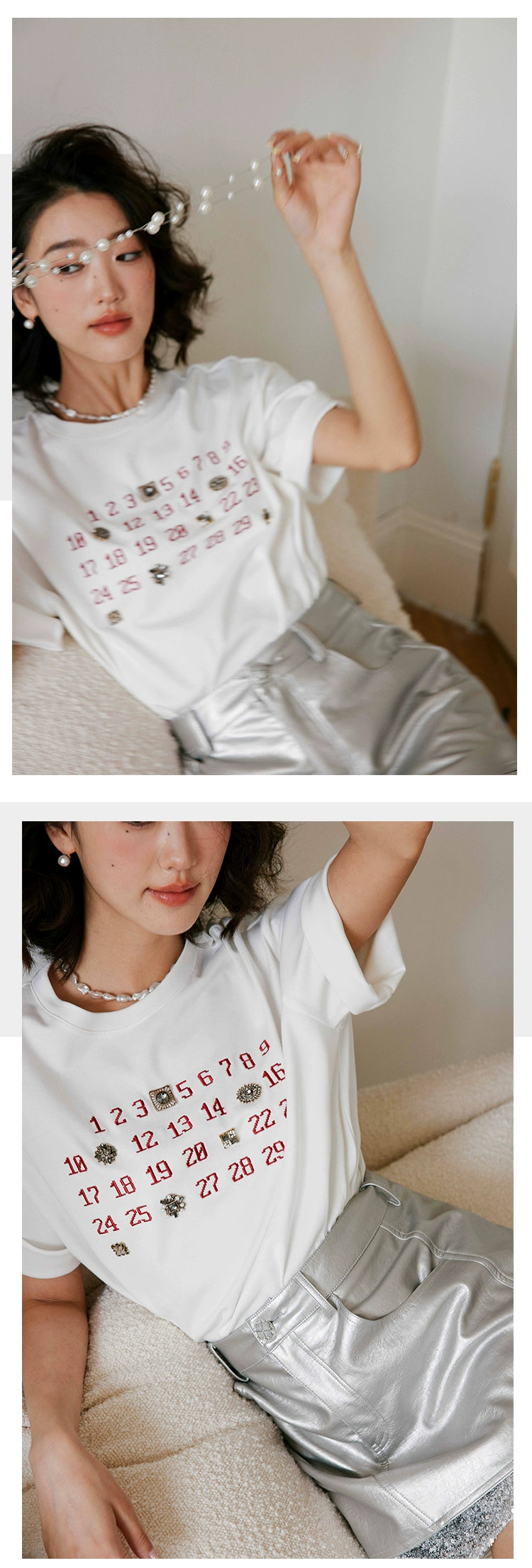 Date Embroidery White T-Shirt / 日付刺繍ホワイトTシャツ