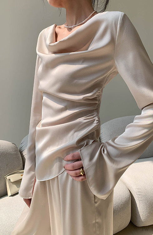 Draped Neck Satin Top