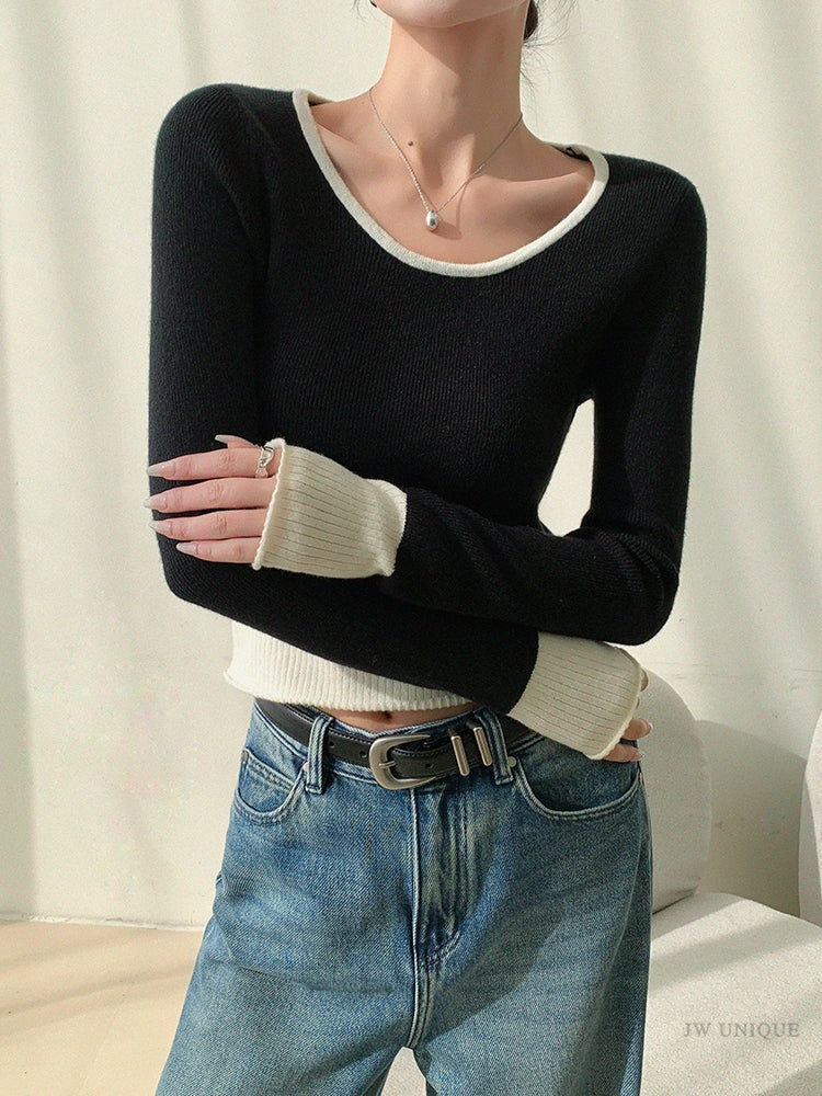 Bicolor Rib Knit Top / バイカラーリブニットトップ