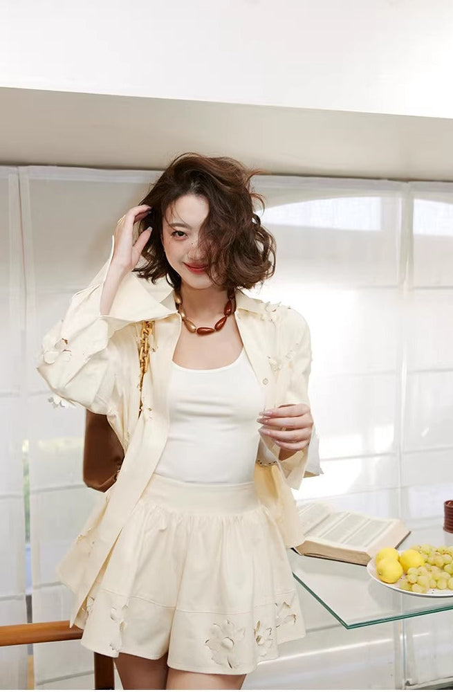 Flower Cutwork Shirt & Flare Skort