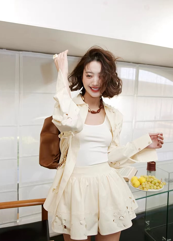 Flower Cutwork Shirt & Flare Skort
