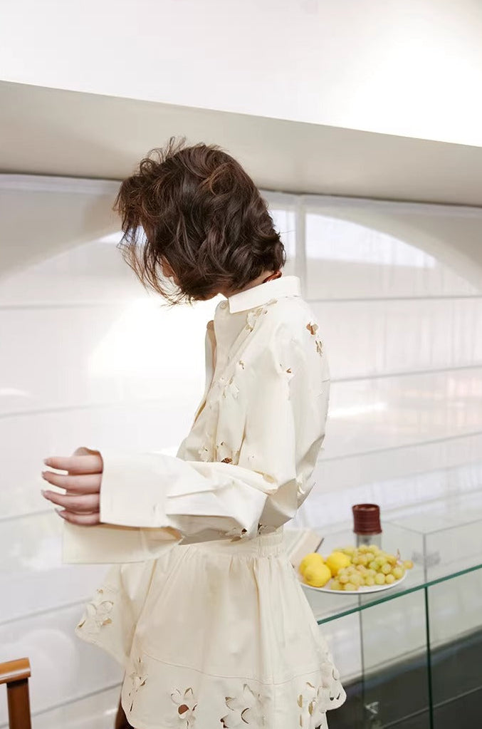 Flower Cutwork Shirt & Flare Skort