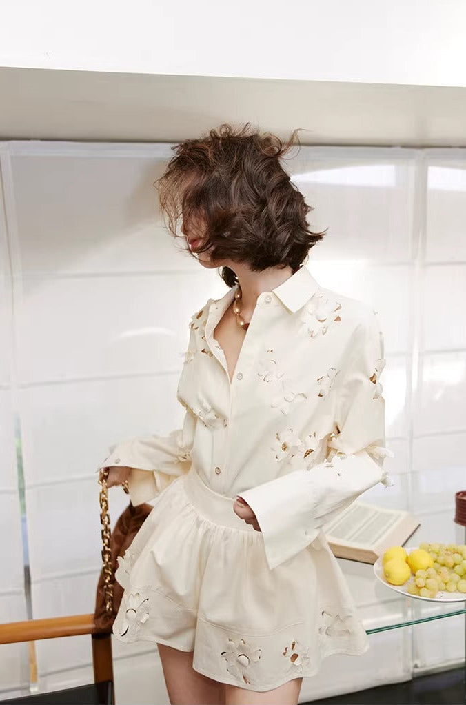 Flower Cutwork Shirt & Flare Skort