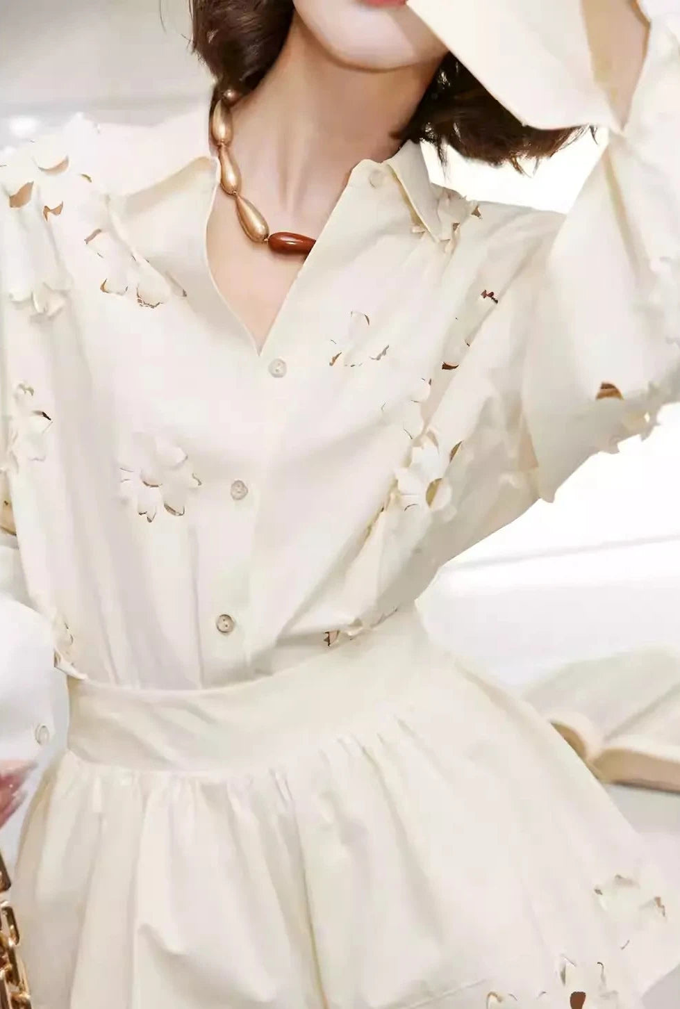 Flower Cutwork Shirt & Flare Skort