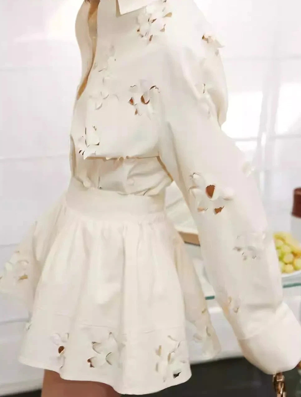 Flower Cutwork Shirt & Flare Skort